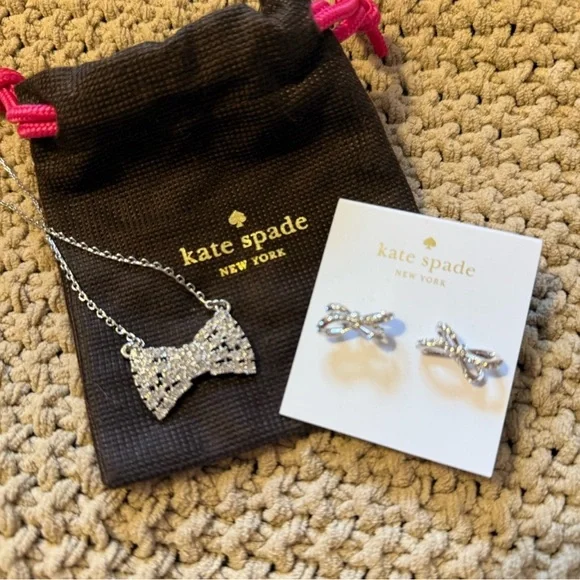 Kate Spade New York NWT Sparkling Bow Pendant Necklace And Earrings Set. - Picture 5 of 5
